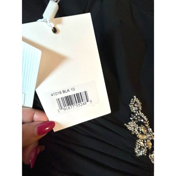 NWT - IEENA for Mac Duggal Black Embellished Faux Wrap Jersey Gown - Size 10 - Picture 14 of 16